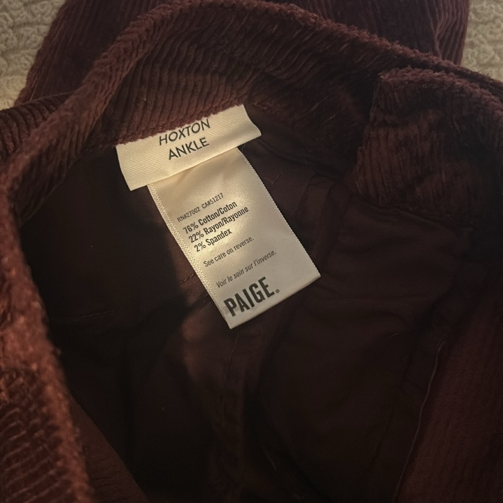 Paige Hoxton Ankle Slim Corduroy Pants Size 27 Dark Currant Wine - Picture 10 of 11